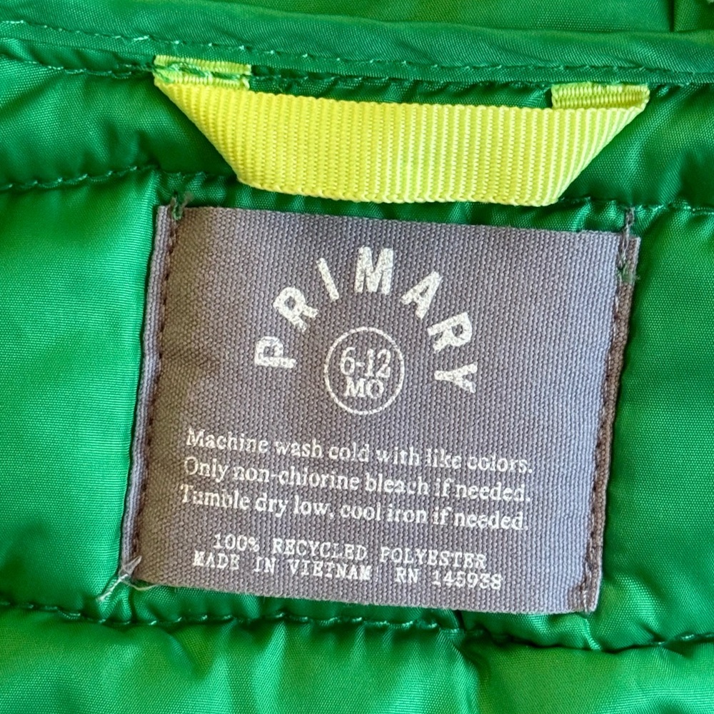 Primary Green Lightweight Puffer Jacket - Size 6-12m - Picture 4 of 4